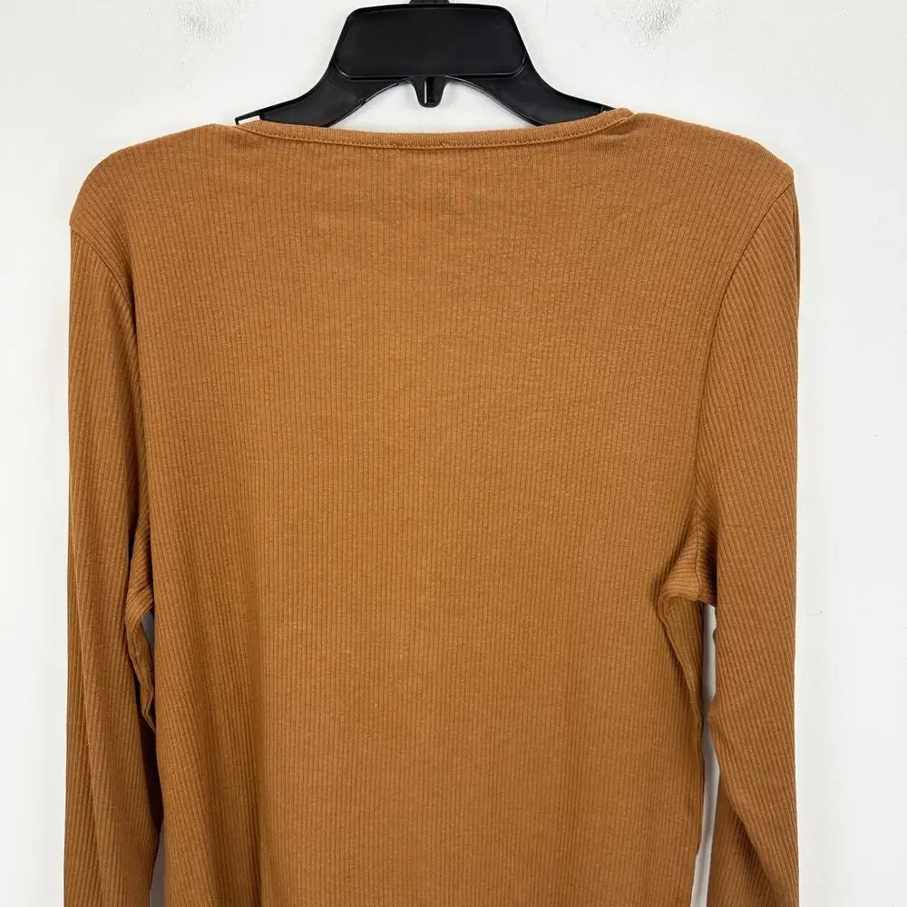 J.Crew Long Sleeve Button Henley Top Ribbed Stretch Jersey Mocha Latte XL NWT
